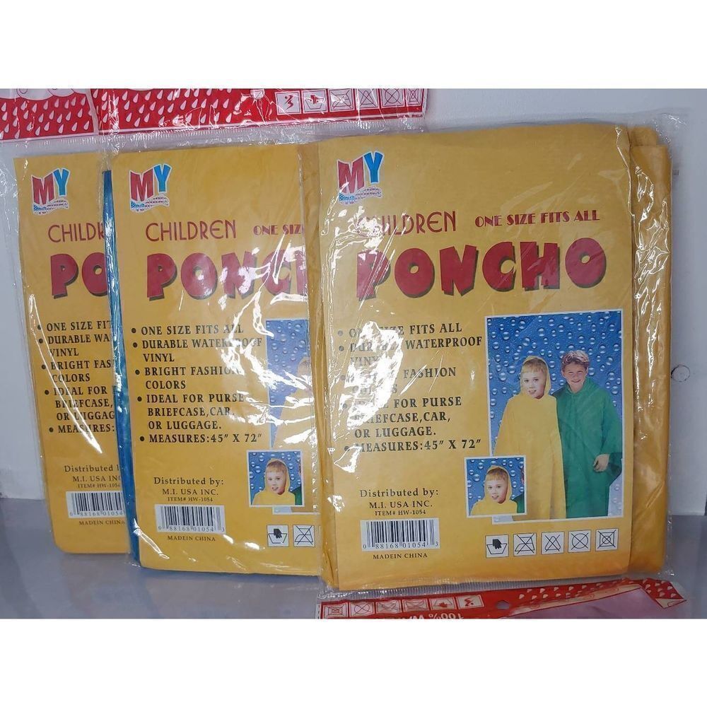 Set Of 3 Children's Yellow/Blue Rain Ponchos
